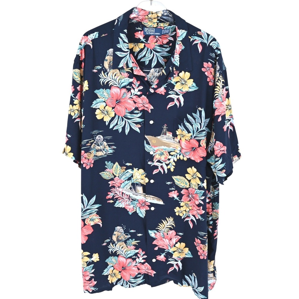 Polo Ralph Lauren 3XB Nautical Deep Sea Diver Floral All Over Print Camp Shirt